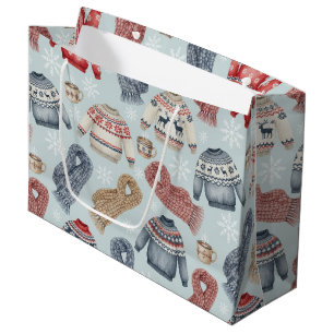 Cozy Winter Sweaters and Scarves – Watercolor Large Gift Bag