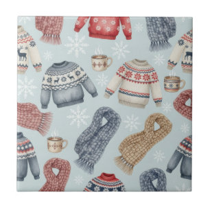 Cozy Winter Sweaters and Scarves – Watercolor Tile