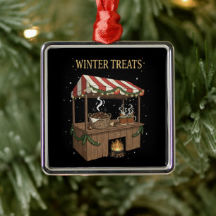 Cozy Winter Treats Christmas Market Stall  Metal Ornament