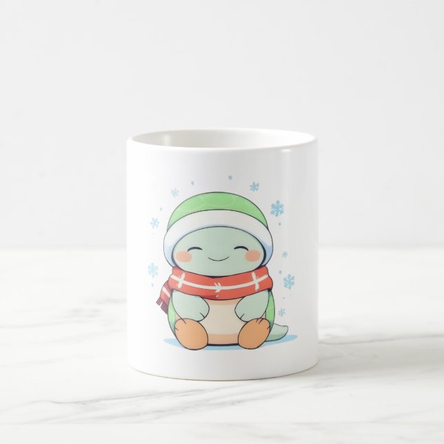 Cozy Winter Turtle with Scarf Kawaii Design Coffee Mug (Center)