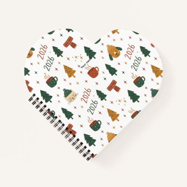 Cozy Winter Vibes 2026 - Cute Puppy and Kitten Chr Notebook (Front)