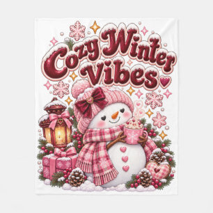 Cozy Winter Vibes Cute Coquette Snowman Custom  Fleece Blanket