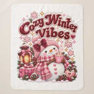 Cozy Winter Vibes Cute Coquette Snowman Custom Sherpa Blanket