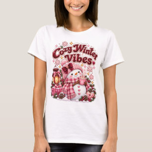 Cozy Winter Vibes Cute Coquette Snowman Custom T-Shirt
