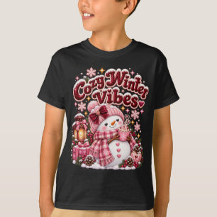 Cozy Winter Vibes Cute Coquette Snowman Custom T-Shirt