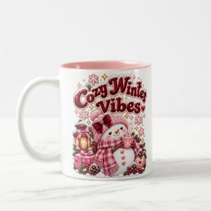 Cozy Winter Vibes Cute Coquette Snowman Custom Two-Tone Coffee Mug