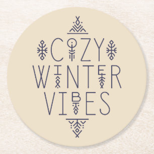 Cozy Winter Vibes Design Round Paper Coaster