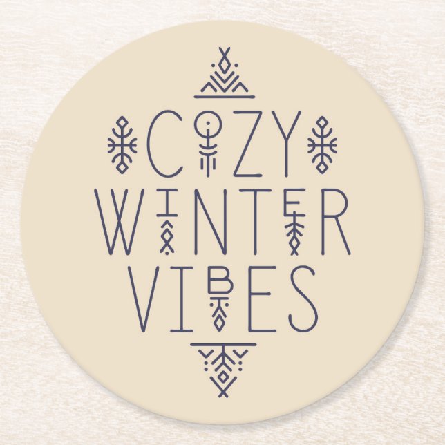 Cozy Winter Vibes Design Round Paper Coaster (Front)