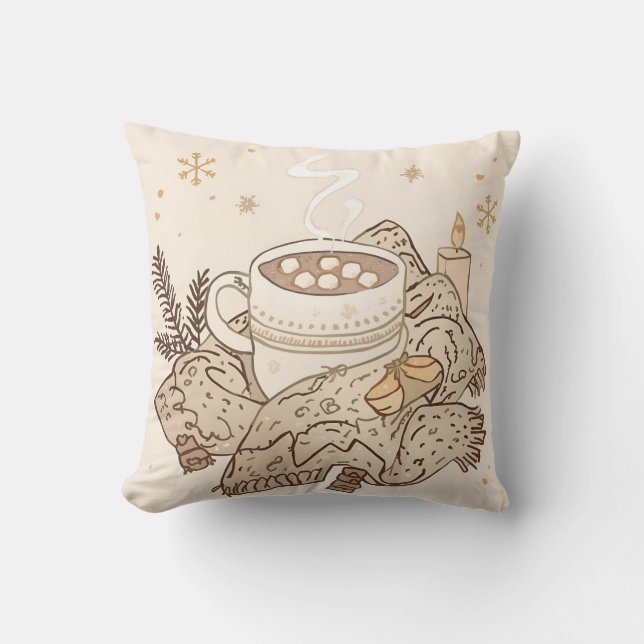 Cozy Winter Vibes – Minimal Warm Winter Mug Design Throw Pillow (Front)