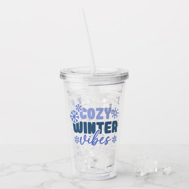 Cozy Winter Vibes - Snowflake Typography Acrylic Tumbler (Front Ice)