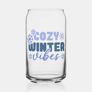 Cozy Winter Vibes - Snowflake Typography Can Glass