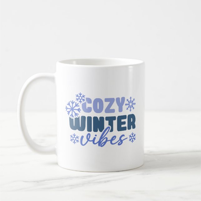 Cozy Winter Vibes - Snowflake Typography Coffee Mug (Left)