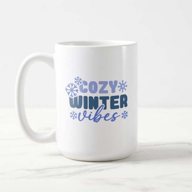 Cozy Winter Vibes - Snowflake Typography Coffee Mug (Left)