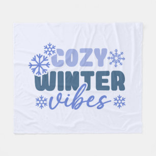 Cozy Winter Vibes - Snowflake Typography Fleece Blanket