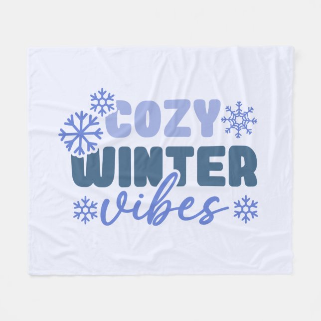 Cozy Winter Vibes - Snowflake Typography Fleece Blanket (Front (Horizontal))