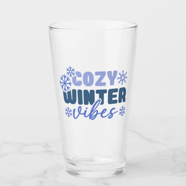 Cozy Winter Vibes - Snowflake Typography Glass (Front)