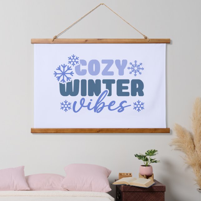 Cozy Winter Vibes - Snowflake Typography Hanging Tapestry (Bedroom)