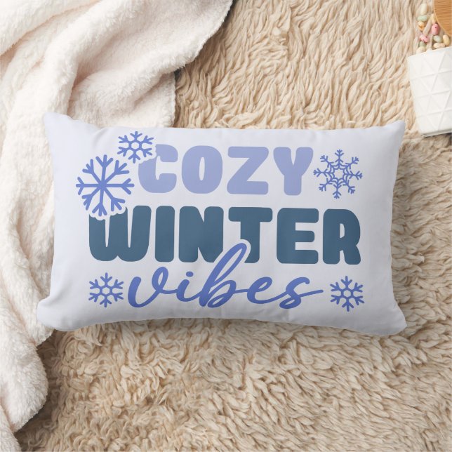 Cozy Winter Vibes - Snowflake Typography Lumbar Pillow (Blanket)