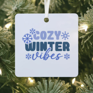 Cozy Winter Vibes - Snowflake Typography Metal Ornament