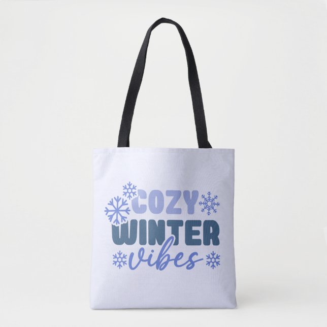 Cozy Winter Vibes - Snowflake Typography Tote Bag (Front)