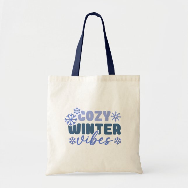 Cozy Winter Vibes - Snowflake Typography Tote Bag (Front)