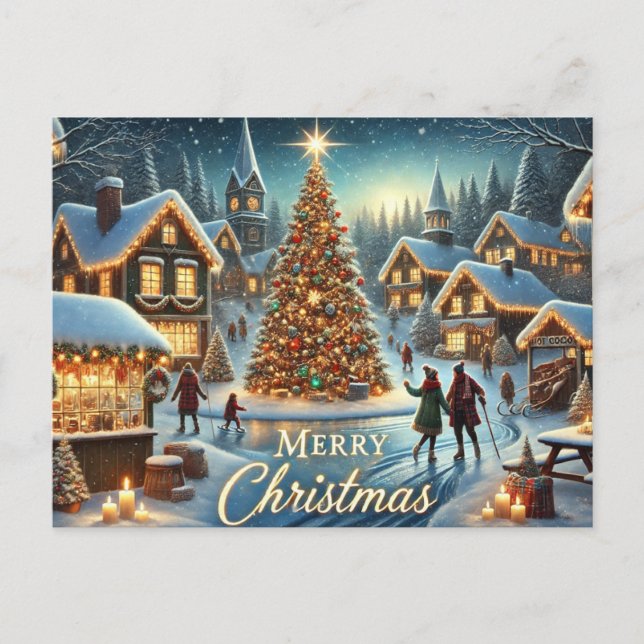 Cozy Winter Village Christmas Postcard (Front)