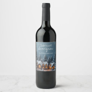 Cozy Winter Village Custom Name Christmas Wine Label