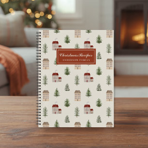 Cozy Winter Village Family Name Christmas Recipe Notebook