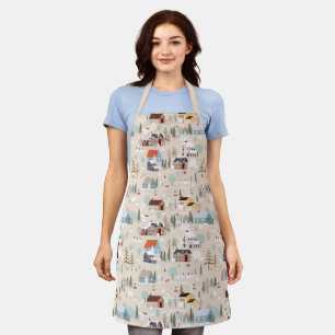 Cozy Winter Village Scene Pattern Apron