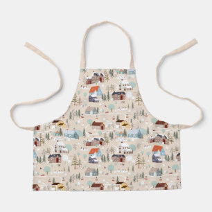 Cozy Winter Village Scene Pattern Apron