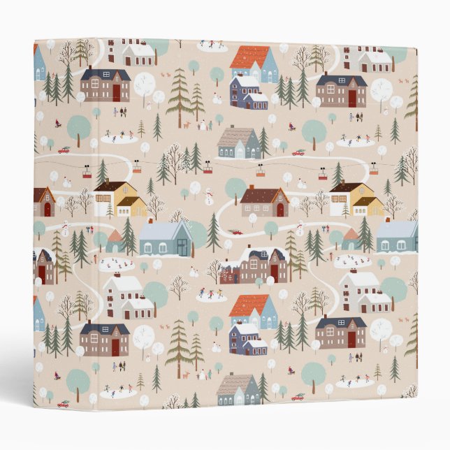 Cozy Winter Village Scene Pattern Binder (Front/Spine)
