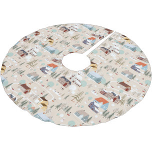 Cozy Winter Village Scene Pattern Brushed Polyester Tree Skirt