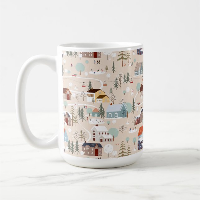 Cozy Winter Village Scene Pattern Coffee Mug (Left)