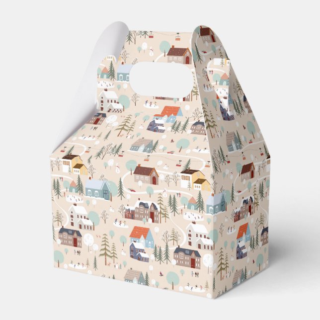 Cozy Winter Village Scene Pattern Favor Box (Front Side)