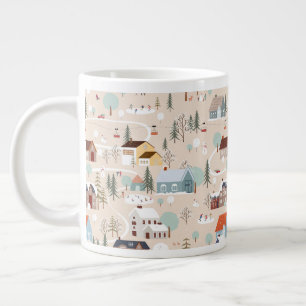 Cozy Winter Village Scene Pattern Large Coffee Mug