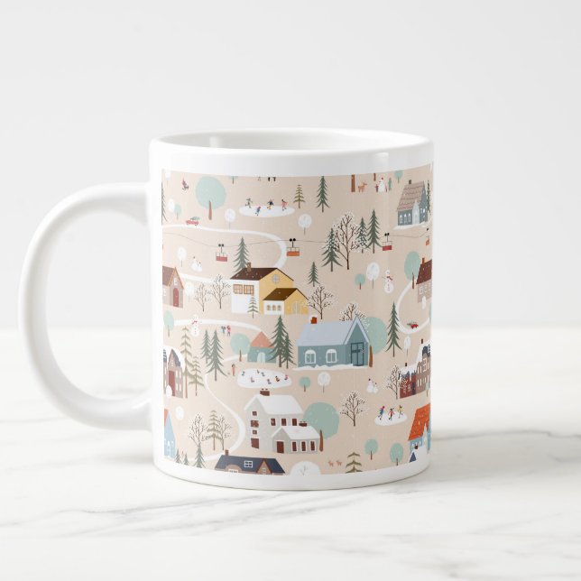 Cozy Winter Village Scene Pattern Large Coffee Mug (Left)