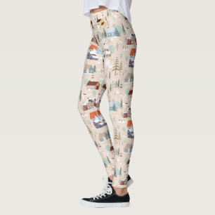Cozy Winter Village Scene Pattern Leggings