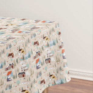 Cozy Winter Village Scene Pattern Tablecloth