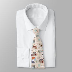 Cozy Winter Village Scene Pattern Tie