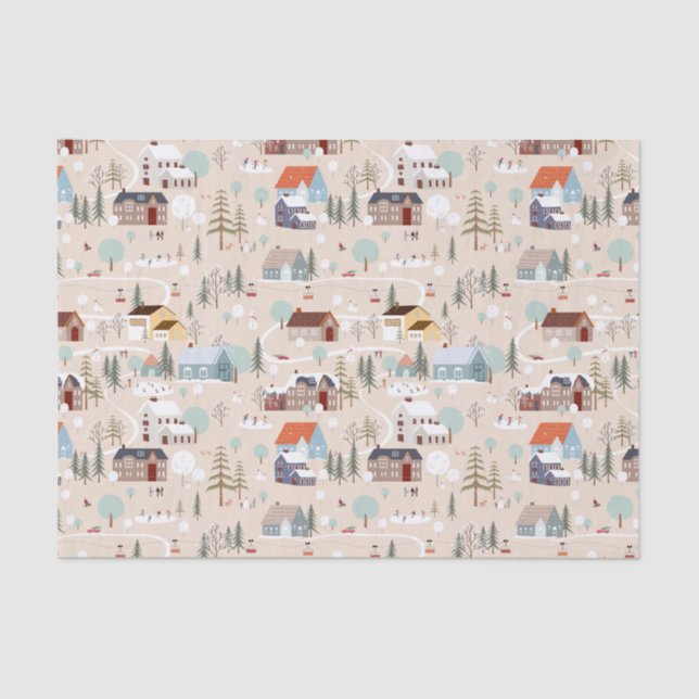 Cozy Winter Village Scene Pattern Tissue Paper (Front)