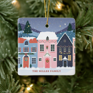 Cozy Winter Village Snowy Houses Ornament