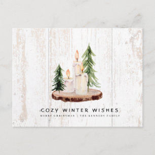 Cozy Winter Wishes   Weathered Wood Country Xmas  Invitation Postcard