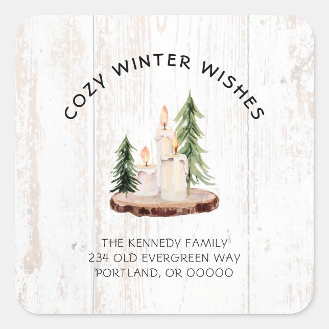 Cozy Winter Wishes White Distressed Wood Xmas  Cla Square Sticker (Front)