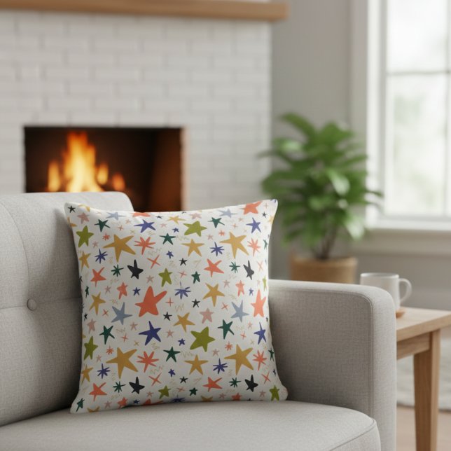Cozy Winter With Vibrant Colorful Star Pattern Throw Pillow (Creator Uploaded)