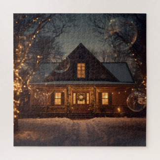 Cozy Winter Wonderland Home with Bubbles Jigsaw Puzzle