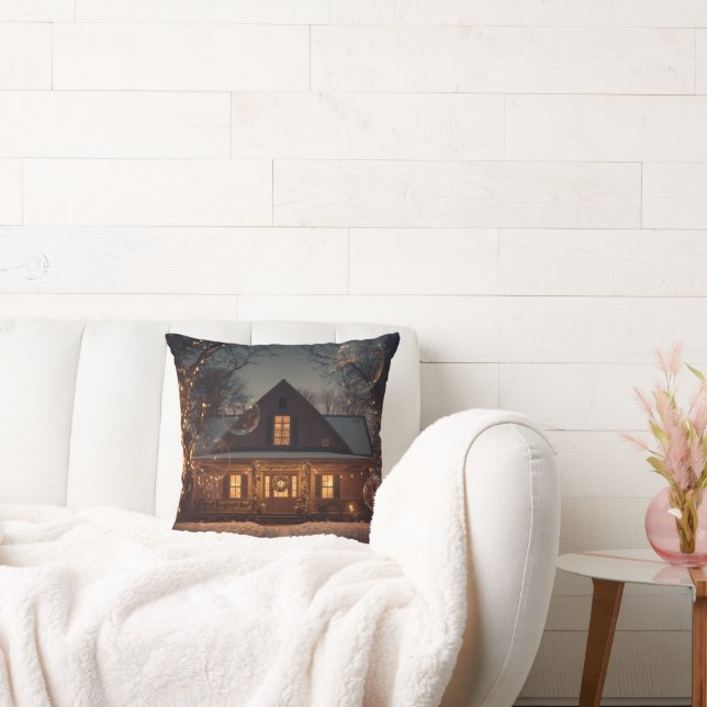  Cozy Winter Wonderland Home with Bubbles Throw Pillow (Couch)