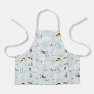 Cozy Winter Wonderland Ice Skating Village Pattern Apron