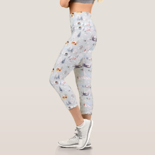 Cozy Winter Wonderland Ice Skating Village Pattern Capri Leggings