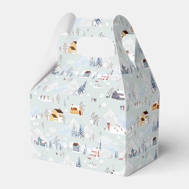 Cozy Winter Wonderland Ice Skating Village Pattern Favor Box (Front Side)