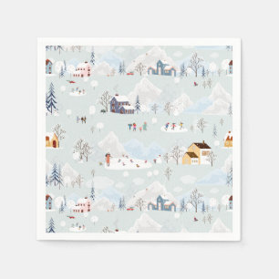 Cozy Winter Wonderland Ice Skating Village Pattern Napkin